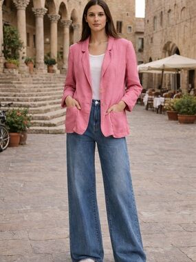 Velvet by Graham & Spencer Pink Linen Blazer M Oversized Lightweight Summer EUC